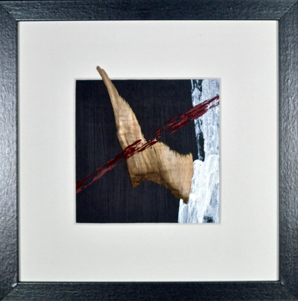 NAUFRAGI#1 -Beached wood and acrylic diluted with sea water, 25x25cm with passepartout frame - AVAILABLE